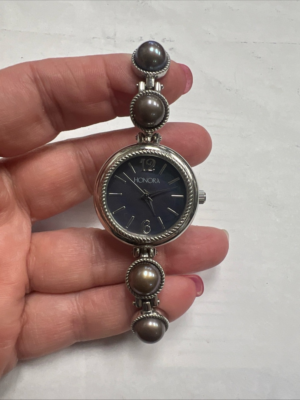 Honora Silver Bracelet Watch with Gray Pearl Accents